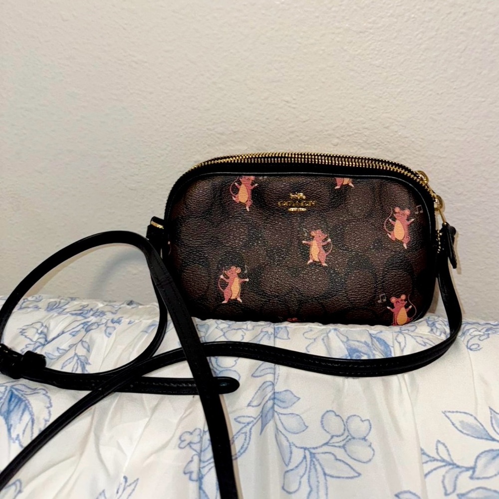 Coach Canvas/Leather Crossbody Bag Purse With Long Strap Brown/Black